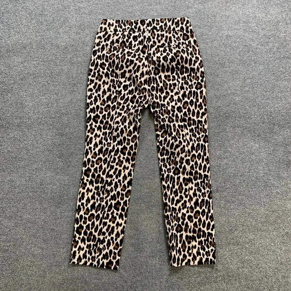 J Crew Pants Womens 4 Multi Cotton Blend Remi Leopard Print High Rise Cropped